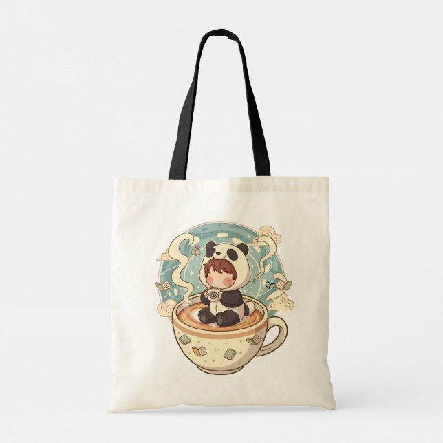 Bolsa Tote Kawaii Panda Coffee Canvas Tote Bag (Verso)