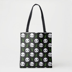Bolsa Tote Kawaii Panda Pattern Bamboo Em Verde Branco Negro