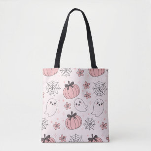 Bolsa Tote Kawaii Pink Halloween Fantasmas e Pumpkins