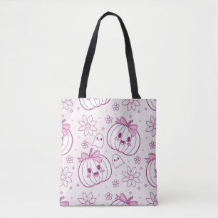 Bolsa Tote Kawaii Pumpkins, Fantasmas e Flores
