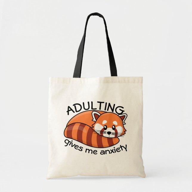 Bolsa Tote Kawaii Red Panda: Adultar me dá ansiedade (Frente)