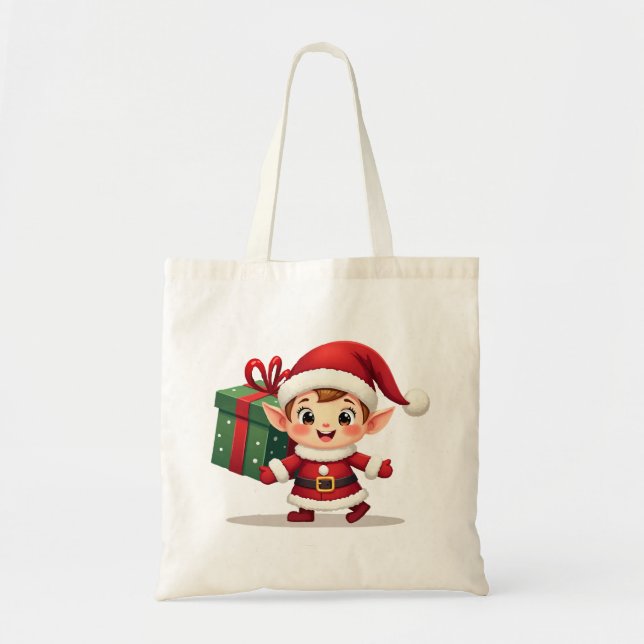 Bolsa Tote Kawaii Santa's Elf Helper Tote Bag (Frente)
