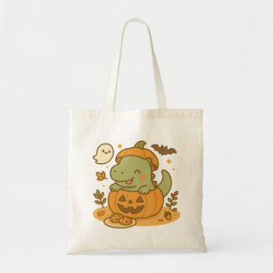 Bolsa Tote Kawaii T-Rex Dinossaur de Halloween Pumpkin
