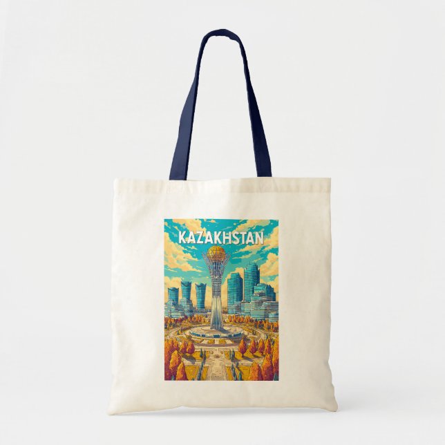 Bolsa Tote Kazakhstan Illustration Travel Art Vintage (Frente)
