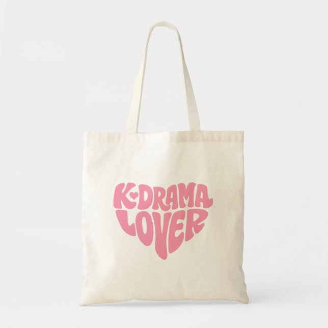 Bolsa Tote Kdrama Lover Pink Heart Typography Cute Simple (Frente)