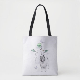 Bolsa Tote Keeshond Christmas Snowman Pinting Art