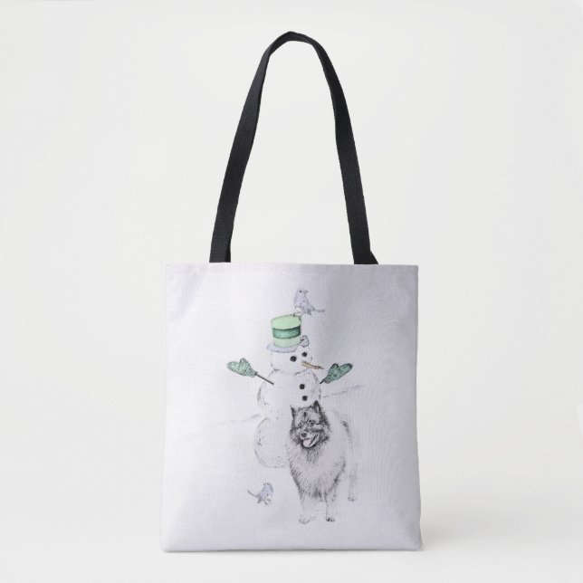 Bolsa Tote Keeshond Christmas Snowman Pinting Art (Frente)