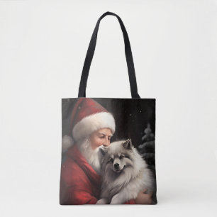 Bolsa Tote Keeshond com Papai Noel Natal Festivo