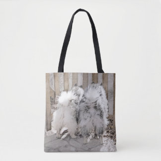 Bolsa Tote Keeshonds na Pintura de Portão - Arte de Cachorro