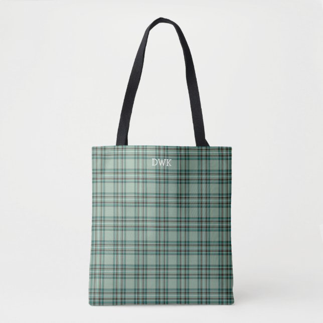 Bolsa Tote Kelly Clan Tartan Mint Green Xadrez Monograma (Frente)