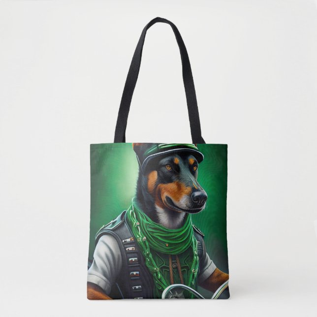 Bolsa Tote Kelpie australiano dirigindo bicicleta no Dia de S (Frente)