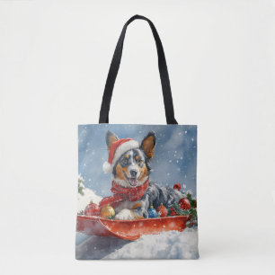 Bolsa Tote Kelpie australiano em Sledge Deixe-o nevar Natal