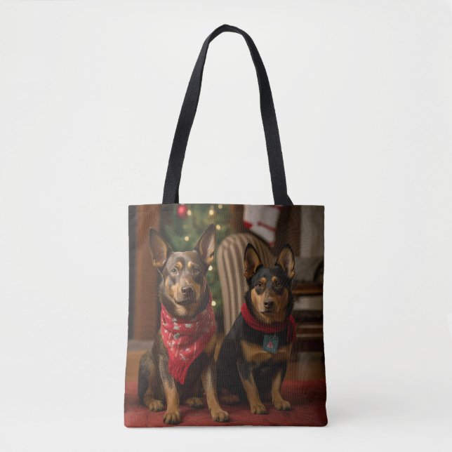 Bolsa Tote Kelpie australiano junto à lareira de Natal (Frente)