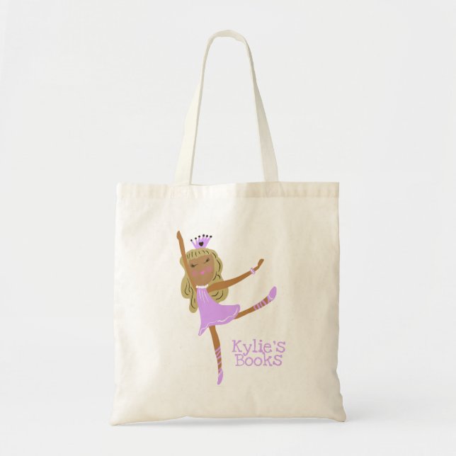 Bolsa Tote Kids Ballerina Purple Library Book Toag (Frente)