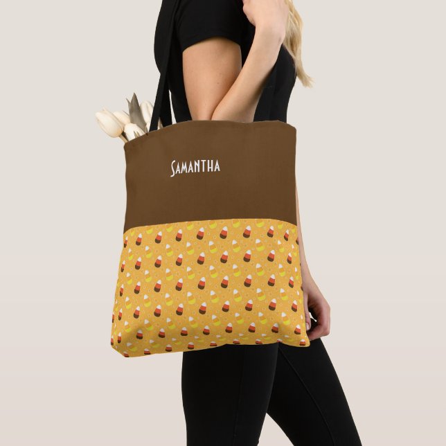 Bolsa Tote Kids Halloween Orange Candy Corn Stars (Close Up)