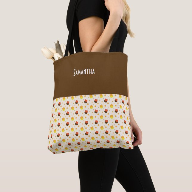 Bolsa Tote Kids Halloween Stars Candy Corn Name (Close Up)