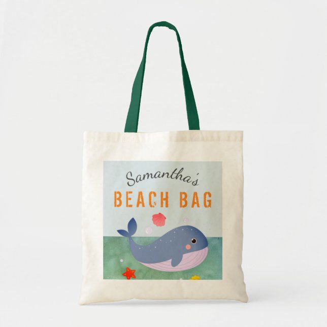 Bolsa Tote Kids Personalizado Name Whale Beach Tote Bag (Frente)