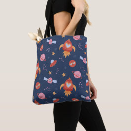 Bolsa Tote Kids Space Pattern with Rockets & Planets