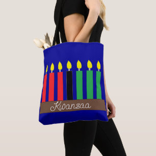 Bolsa Tote Kinara para Kwanzaa: Azul escuro