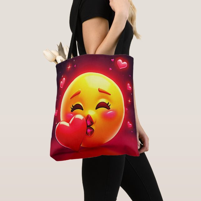Bolsa Tote Kiss Emoji: Love and Hearts Art (Close Up)
