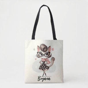 Bolsa Tote Kit Feminino Vintage Retro com Óculos de Gato