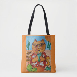 Bolsa Tote Kitschy Fun Viagem Life Tourist Cat Art