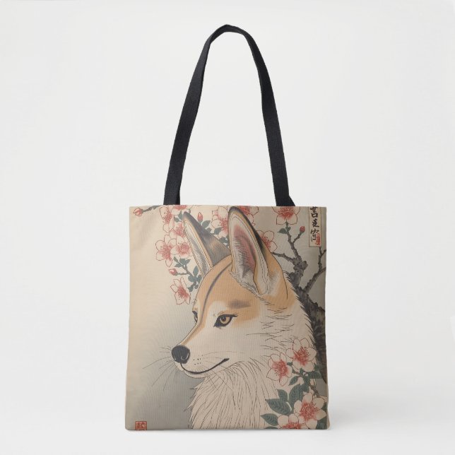 Bolsa Tote Kitsune & cherry blossom (Frente)