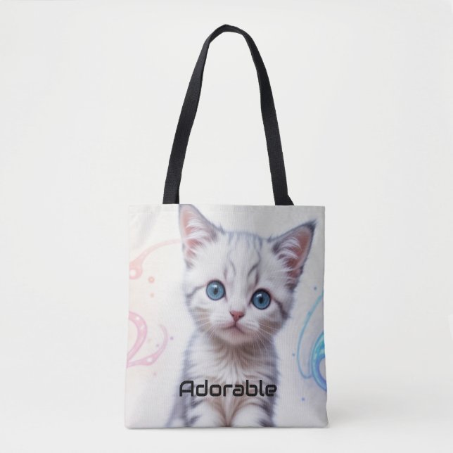 Bolsa Tote Kitten Azul Galáxia Infantil, (Frente)