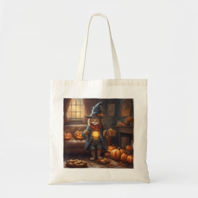 Bolsa Tote Kitty fazendeiro espantalho Halloween doces ou tra (Frente)