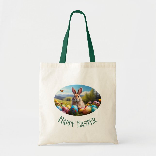 Bolsa Tote Kleiner Osterhase in Landschaft - Tragetasche (Frente)