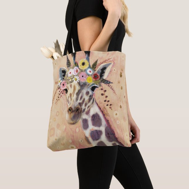 Bolsa Tote Klimt Giraffe | Adornada Em Flores (Close Up)