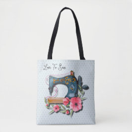 Bolsa Tote Knit da Máquina Floral Azul Laranja