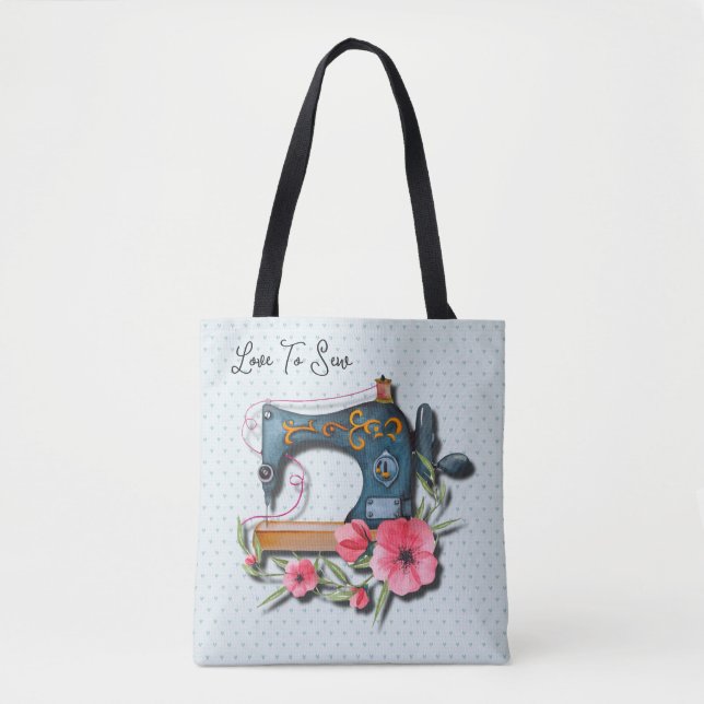 Bolsa Tote Knit da Máquina Floral Azul Laranja (Frente)