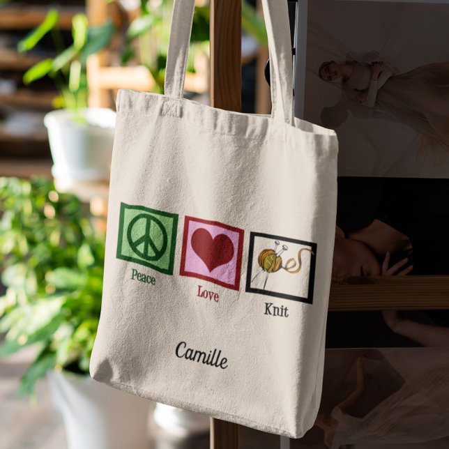 Bolsa Tote Knit de Amor pela Paz - Knitting Personalizado (Criador carregado)