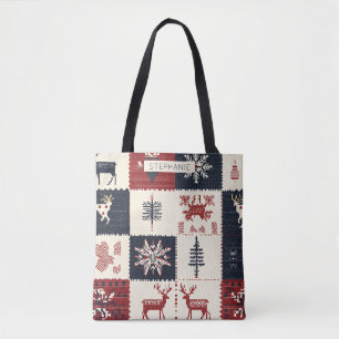 Bolsa Tote Knit de Natal Nórdico Reindeer & Snowflakes