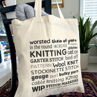 Bolsa Tote Knitting Tote Bag - Colagem de Palavras do Knitter