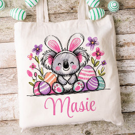 Bolsa Tote Koala Bear Páscoa Crianças Nome Raparigas Coelhinh