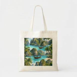 Bolsa Tote Koh Phi Phi Tailândia Bote Longtail de Lagoa Tropi