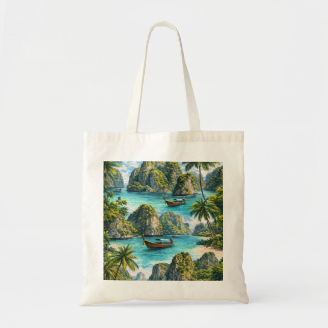 Bolsa Tote Koh Phi Phi Tailândia Bote Longtail de Lagoa Tropi (Frente)