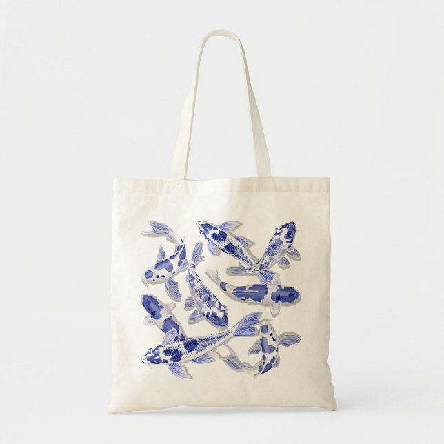 Bolsa Tote Koi azul e branco (Frente)