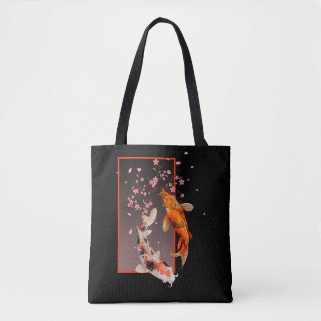 Bolsa Tote Koi Fishes e Flores Japoneses (Frente)