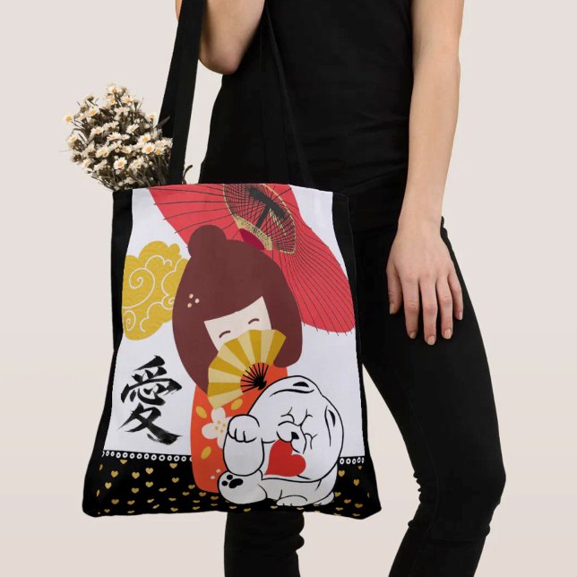 Bolsa Tote KOKESHI LOVE  Chow dog heart  (Criador carregado)