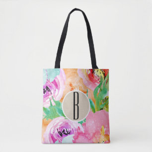 Bolsa Tote Kraft de Aquarela Floral Colorida Moderna Brilhant