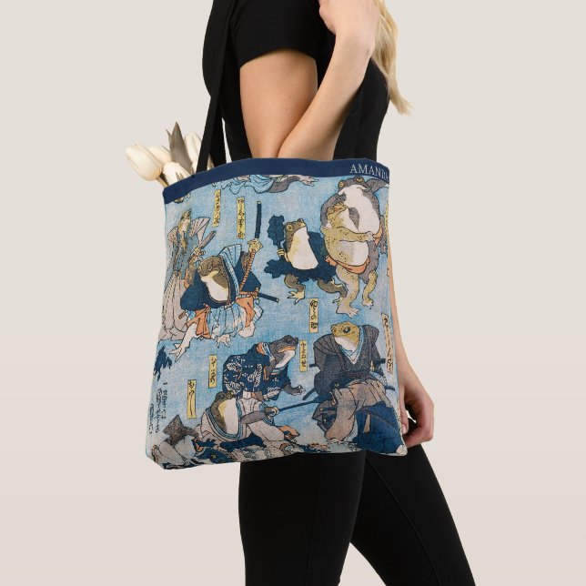Bolsa Tote Kuniyoshi Frogs – Japanese Ukiyo-e – Custom Text (Close Up)
