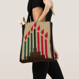 Bolsa Tote Kwanzaa velas vermelhas Black Green Artisan Croche