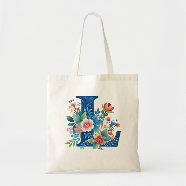 Bolsa Tote L Monograma ornamentado floral design (Frente)
