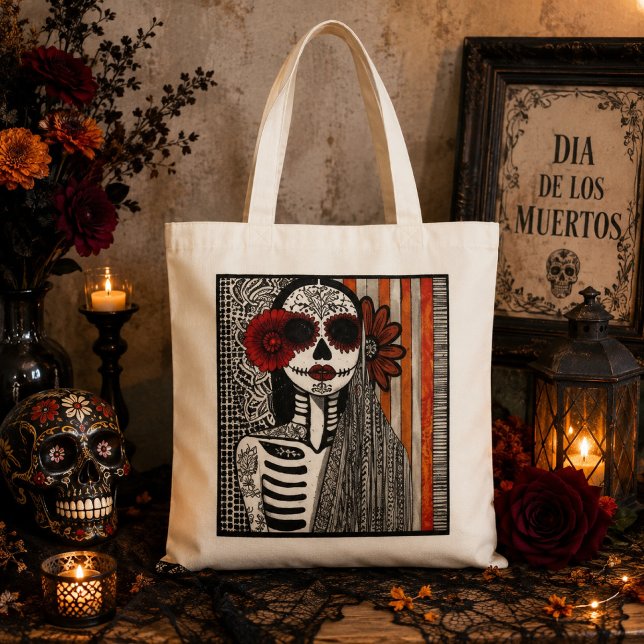 Bolsa Tote La Catrina Esqueleto Arte Folclórico Día de los Mu (Criador carregado)