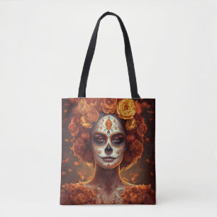 Bolsa Tote La Catrina Marigold Dia de los Muertos Caveira de