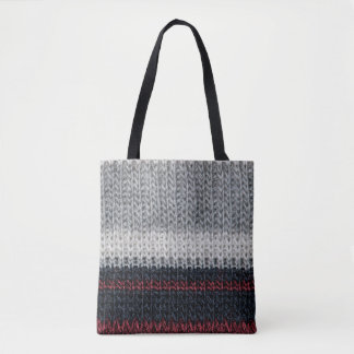 Bolsa Tote Lã de malha preta e cinza com rua vermelha e branc