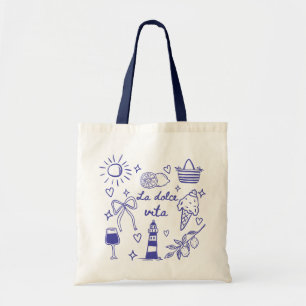 Bolsa Tote La Dolce Vita Laço Azul Coquete Verão Italiano